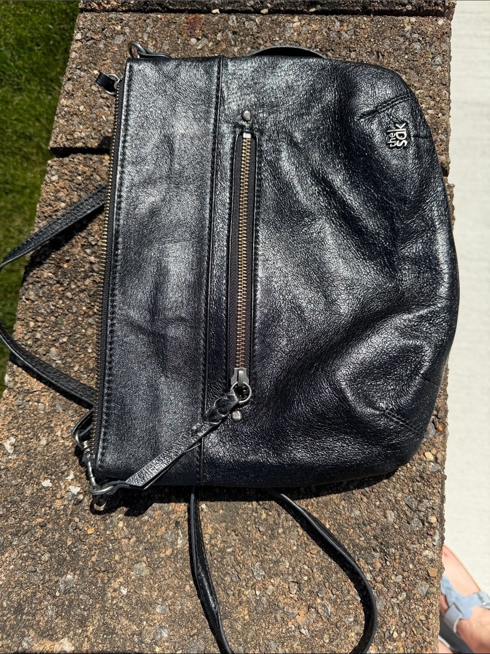 The Sak Black Leather Crossbody with Front Zip